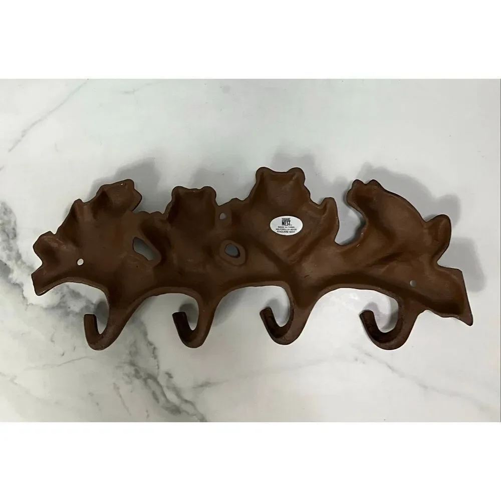 VINTAGE Square Nest Cast Iron 4 Frogs On A Log Wall Hook